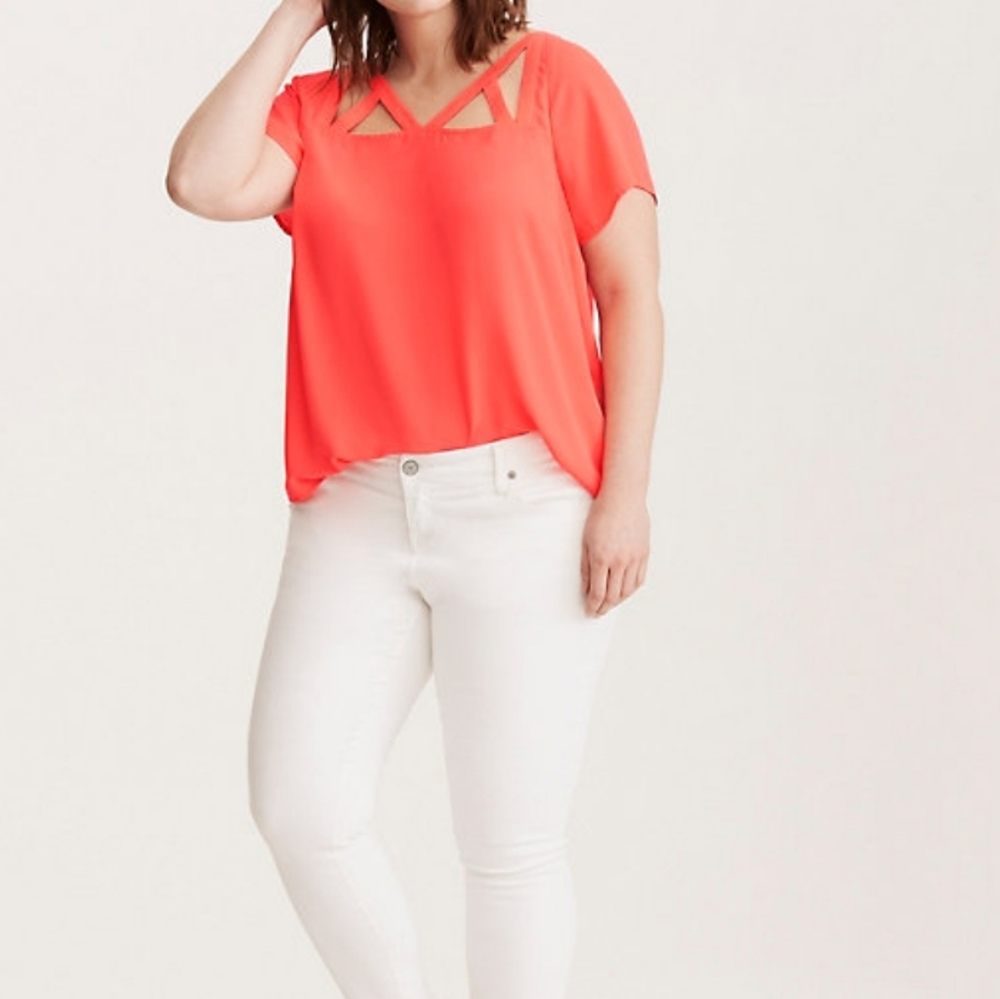 torrid Coral Cutout Short Sleeve Blouse